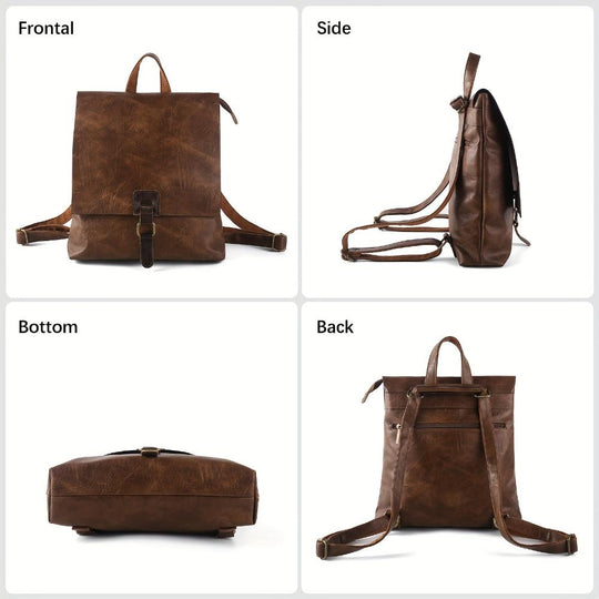 Women’s Brown Leather Convertible Backpack – Harper Multifunctional Retro Work Bag