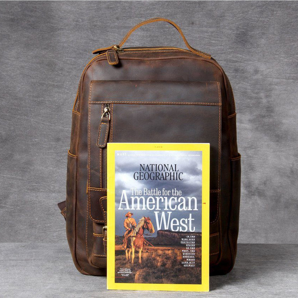 Unisex Premium Full-Grain Tan Leather Laptop Backpack | Jason