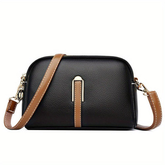 Women’s Small Black Leather Crossbody Bag – Mila Litchi Embossed Everyday Shoulder Purse