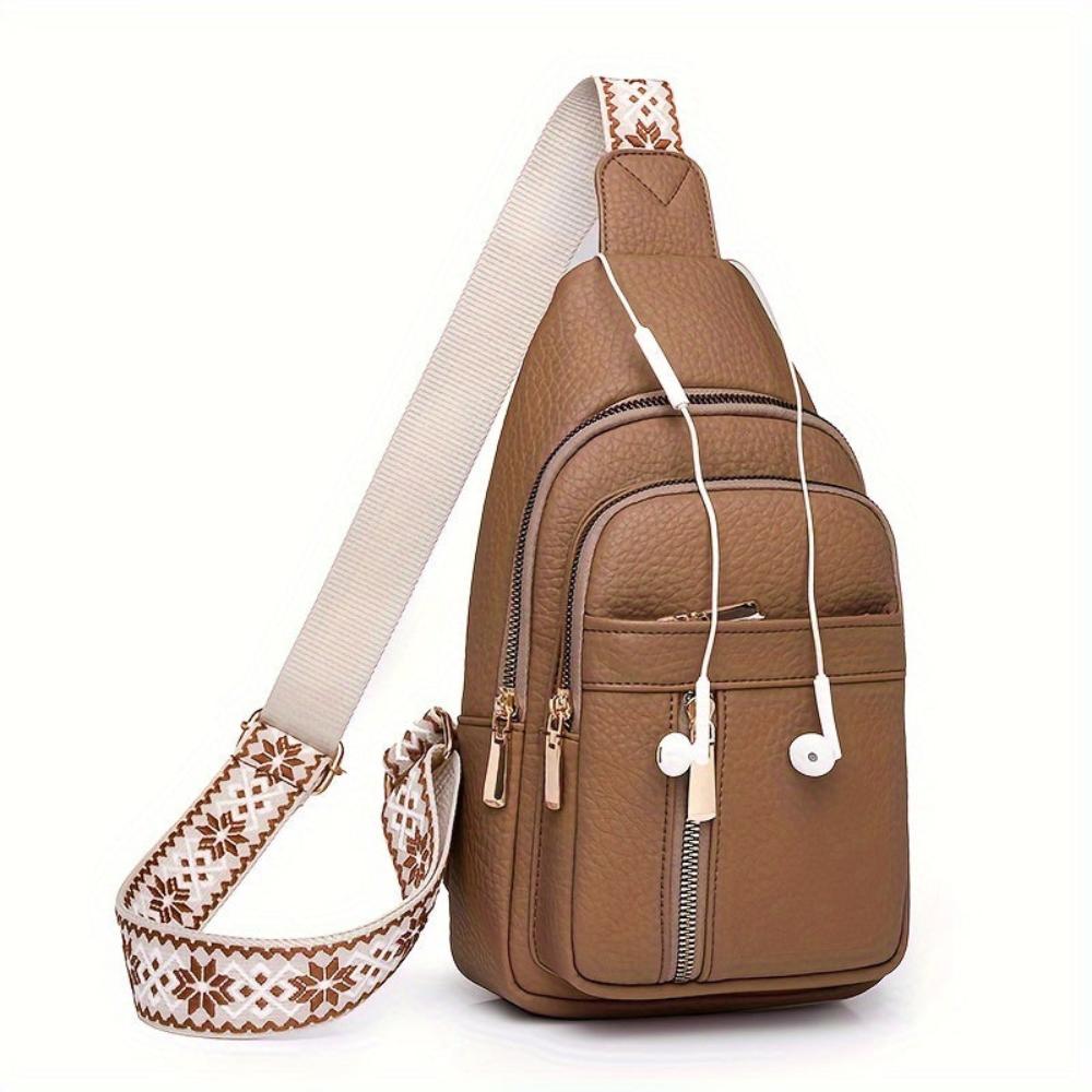 Woman Brown Leather Sling Bag – Hazel Vintage Chest Crossbody Daypack