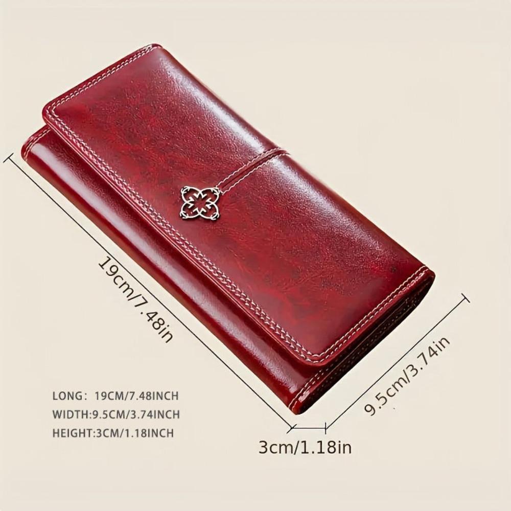 Women’s Long Leather Bifold Wallet – Eva Trendy Clutch Card Holder