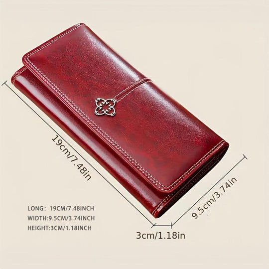 Women’s Long Leather Bifold Wallet – Eva Trendy Clutch Card Holder