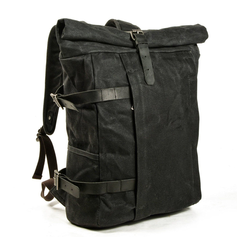 Unisex Large Waterproof Waxed Canvas Anti-Theft Roll-Top Backpack 20L | Peter