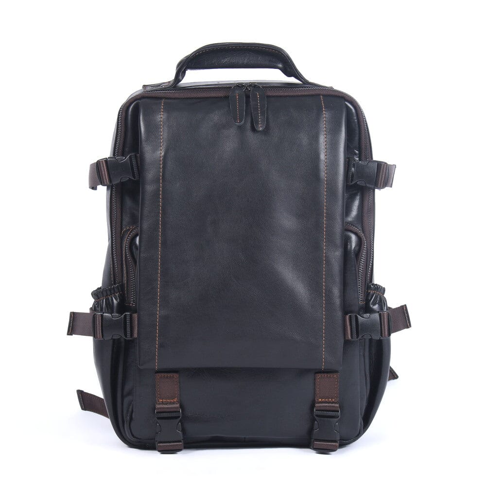 Men’s Slim Black Leather 15.6" Laptop Backpack | Matthew