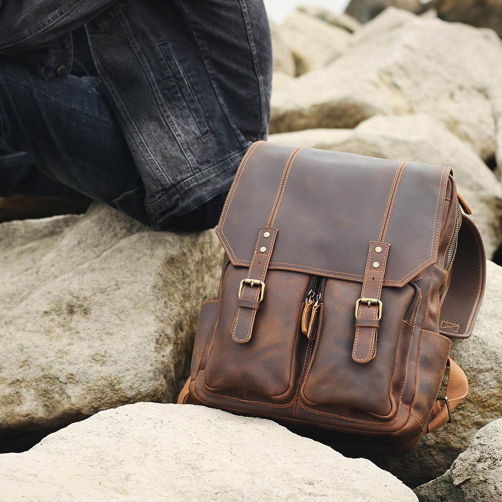 Men’s Retro Full-Grain Leather Travel Backpack | Robert
