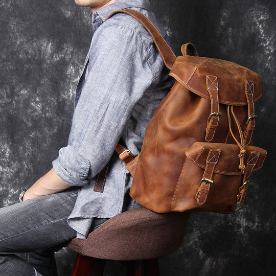 Jeffrey - DuUnisex Vintage Full-Grain Leather Backpack | Jeffreyrable Classic Leather Knapsack