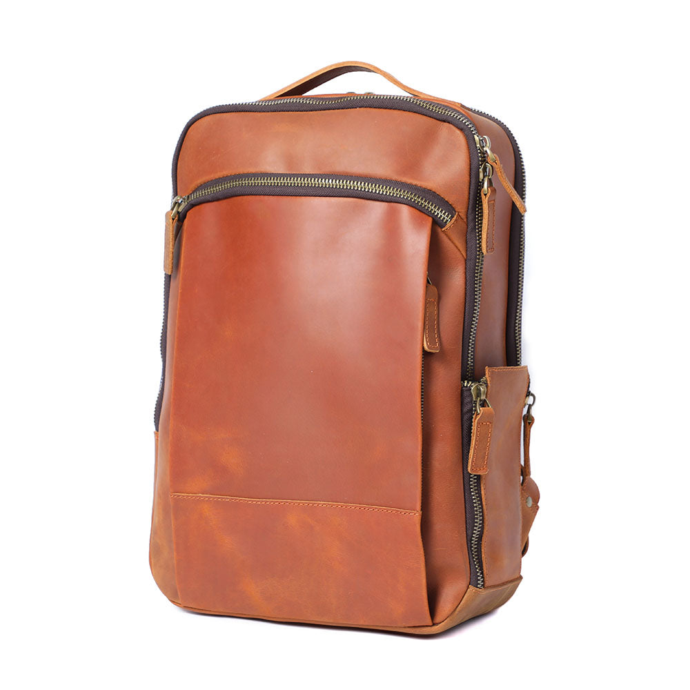 Men’s Full-Grain Leather Dual-Compartment Laptop Backpack | Andrew
