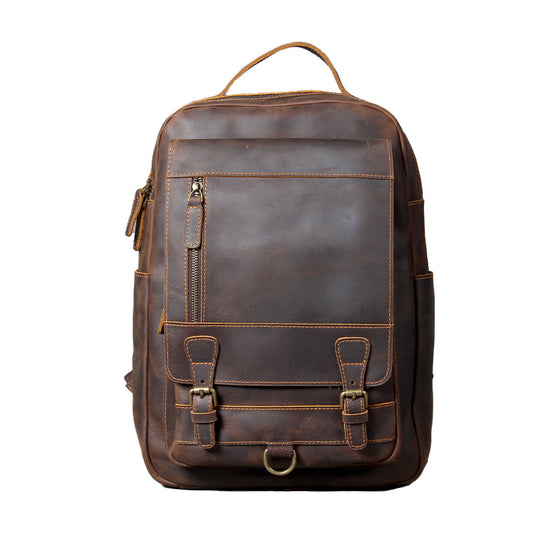 Unisex Premium Full-Grain Tan Leather Laptop Backpack | Jason