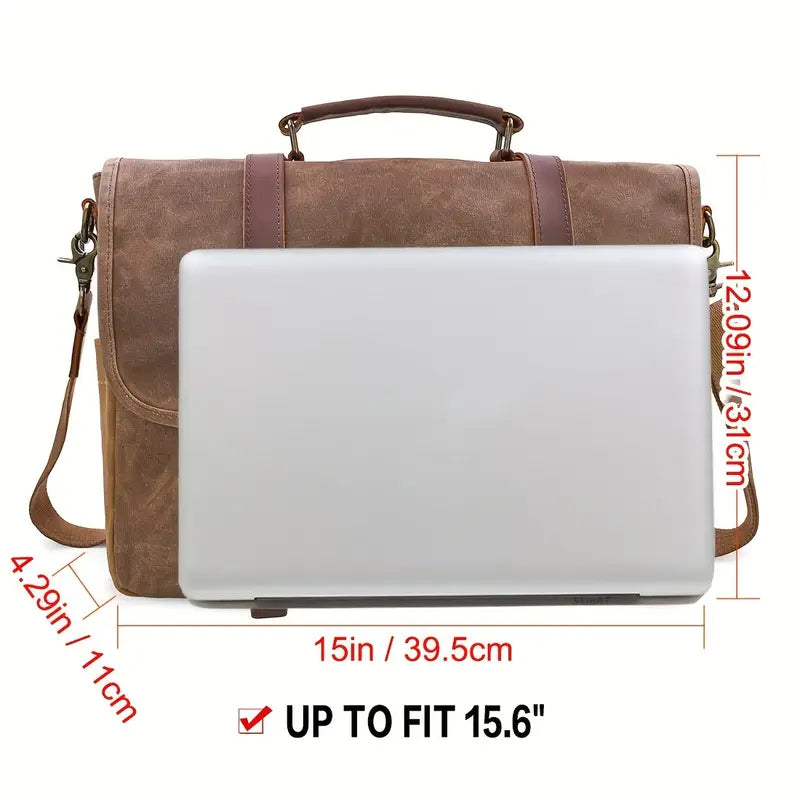 Men’s Large Waterproof Canvas Leather Laptop Messenger Bag | Brett