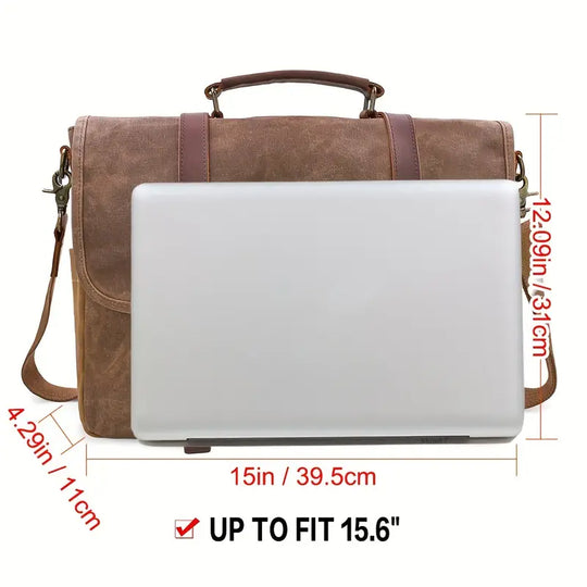 Men’s Large Waterproof Canvas Leather Laptop Messenger Bag | Brett