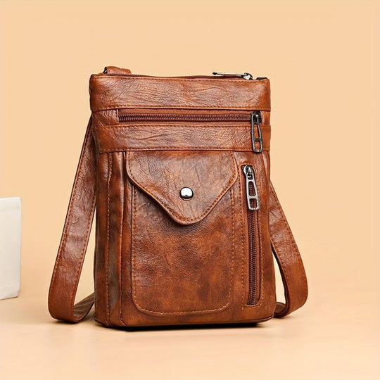Unisex Brown Vintage Crossbody Bag – Clara Multi-Pocket Travel Shoulder Bag