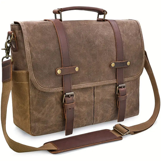 Men’s Large Waterproof Canvas Leather Laptop Messenger Bag | Brett
