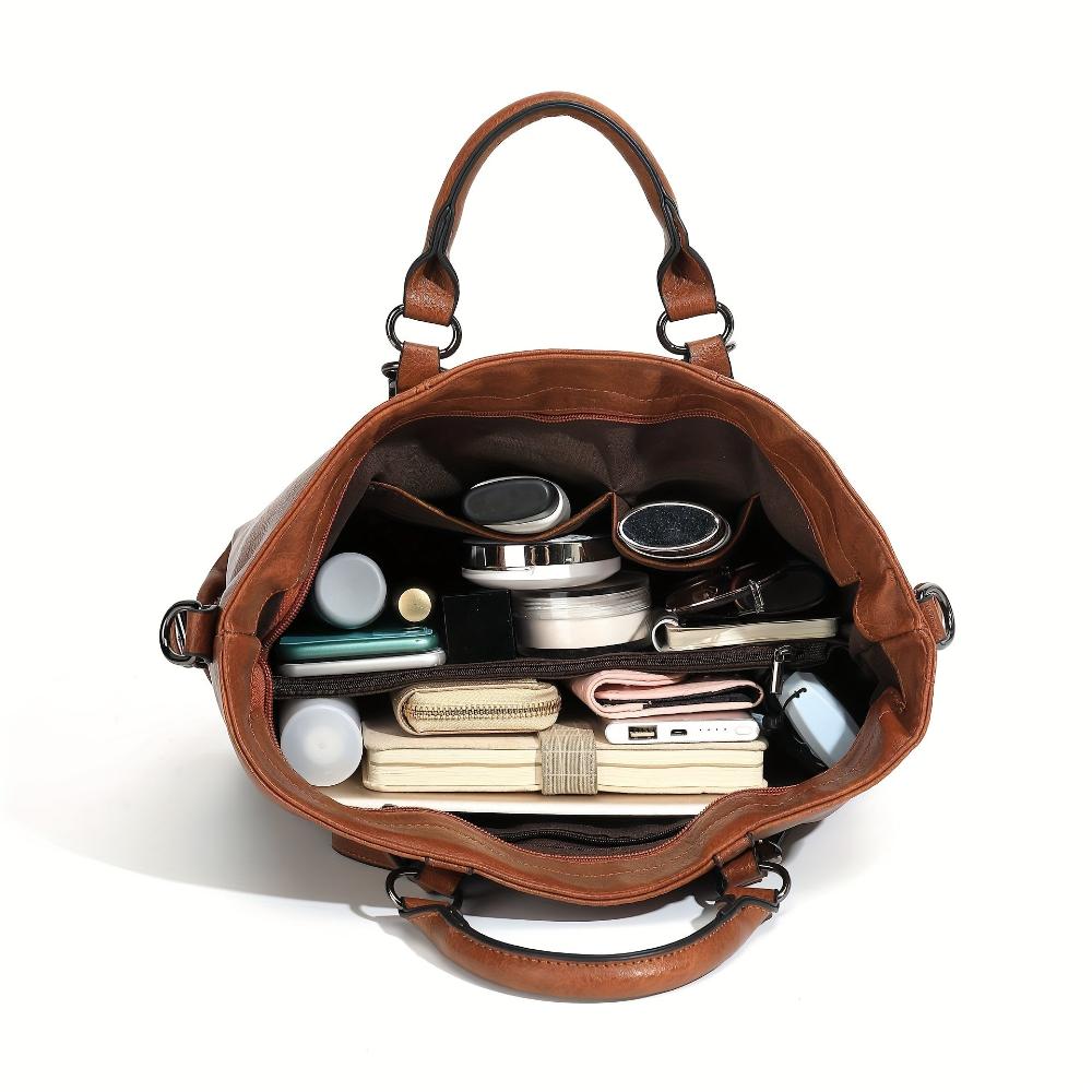 Women’s Brown Faux Leather Work Tote Bag – Charlotte’s Classic Elegance Vintage Office Handbag