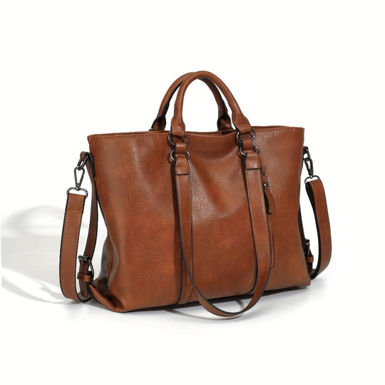 Women’s Brown Faux Leather Work Tote Bag – Charlotte’s Classic Elegance Vintage Office Handbag