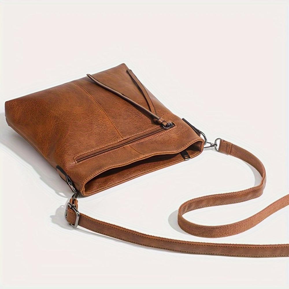 Unisex Brown Retro Square Crossbody Bag – Lena Everyday Leather-Look Shoulder Purse