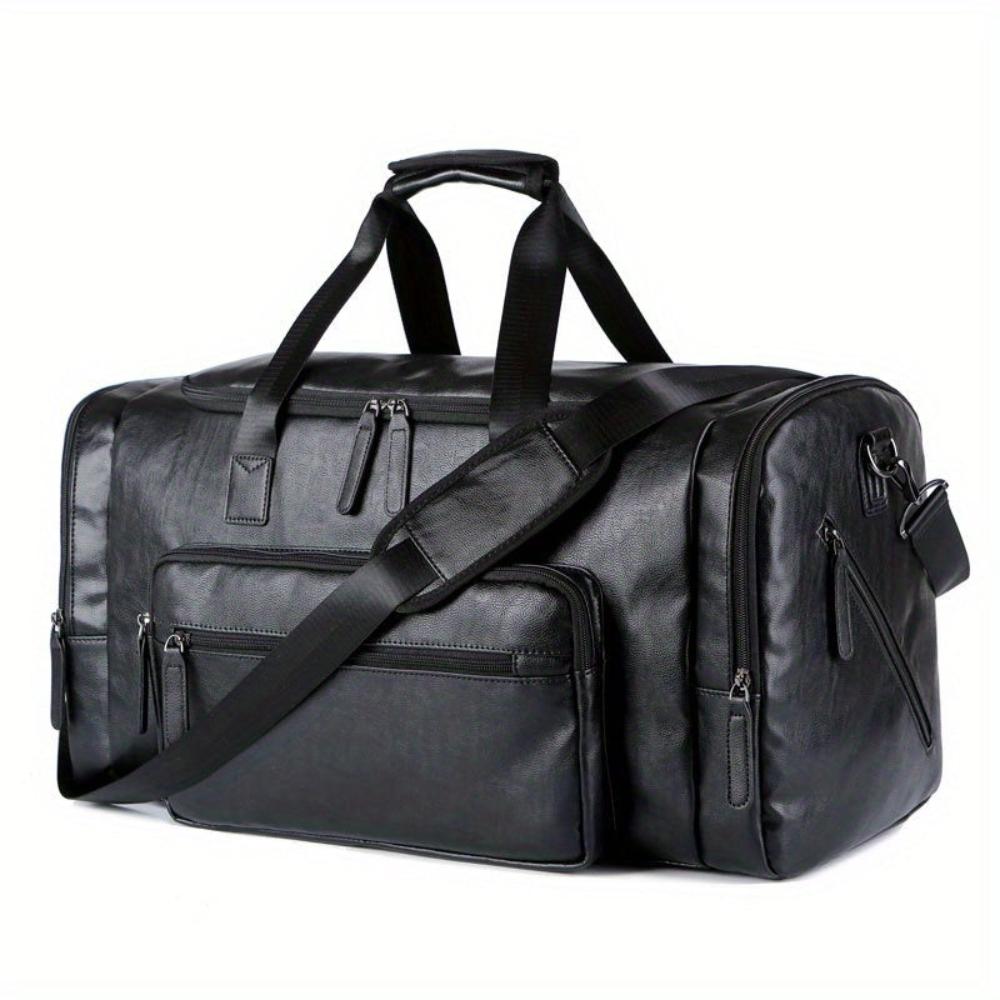 Men’s Large Black Leather Travel Duffel Bag – Everett Weekender Carry-On Overnight Bag