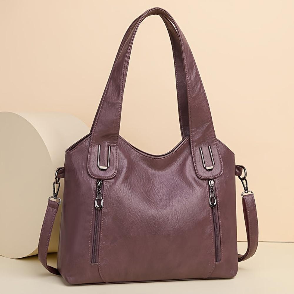 Women’s Medium Brown Leather Tote Shoulder Bag – Emma Retro Everyday Hobo Purse