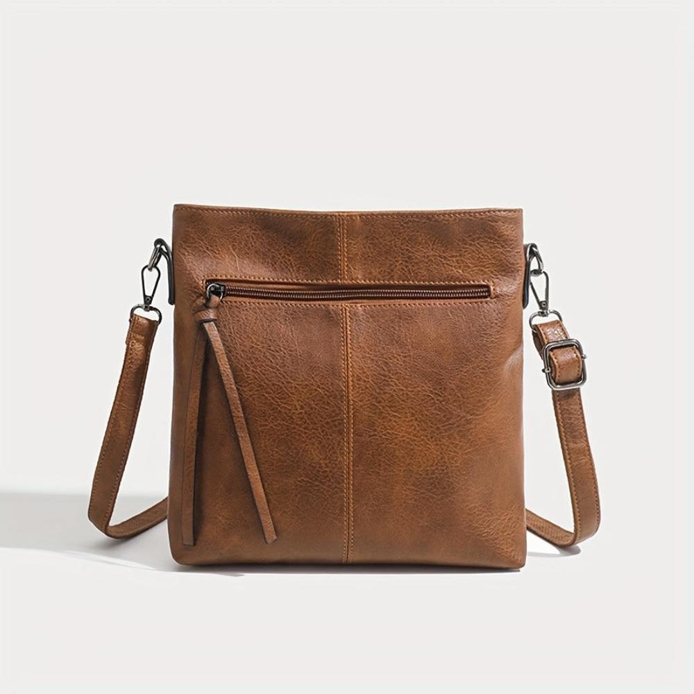 Unisex Brown Retro Square Crossbody Bag – Lena Everyday Leather-Look Shoulder Purse