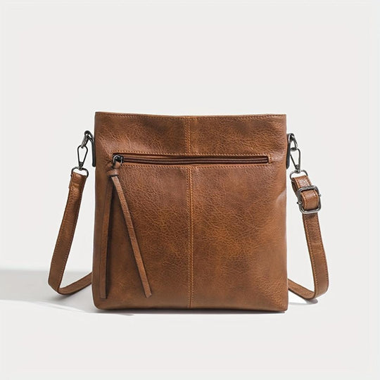Unisex Brown Retro Square Crossbody Bag – Lena Everyday Leather-Look Shoulder Purse