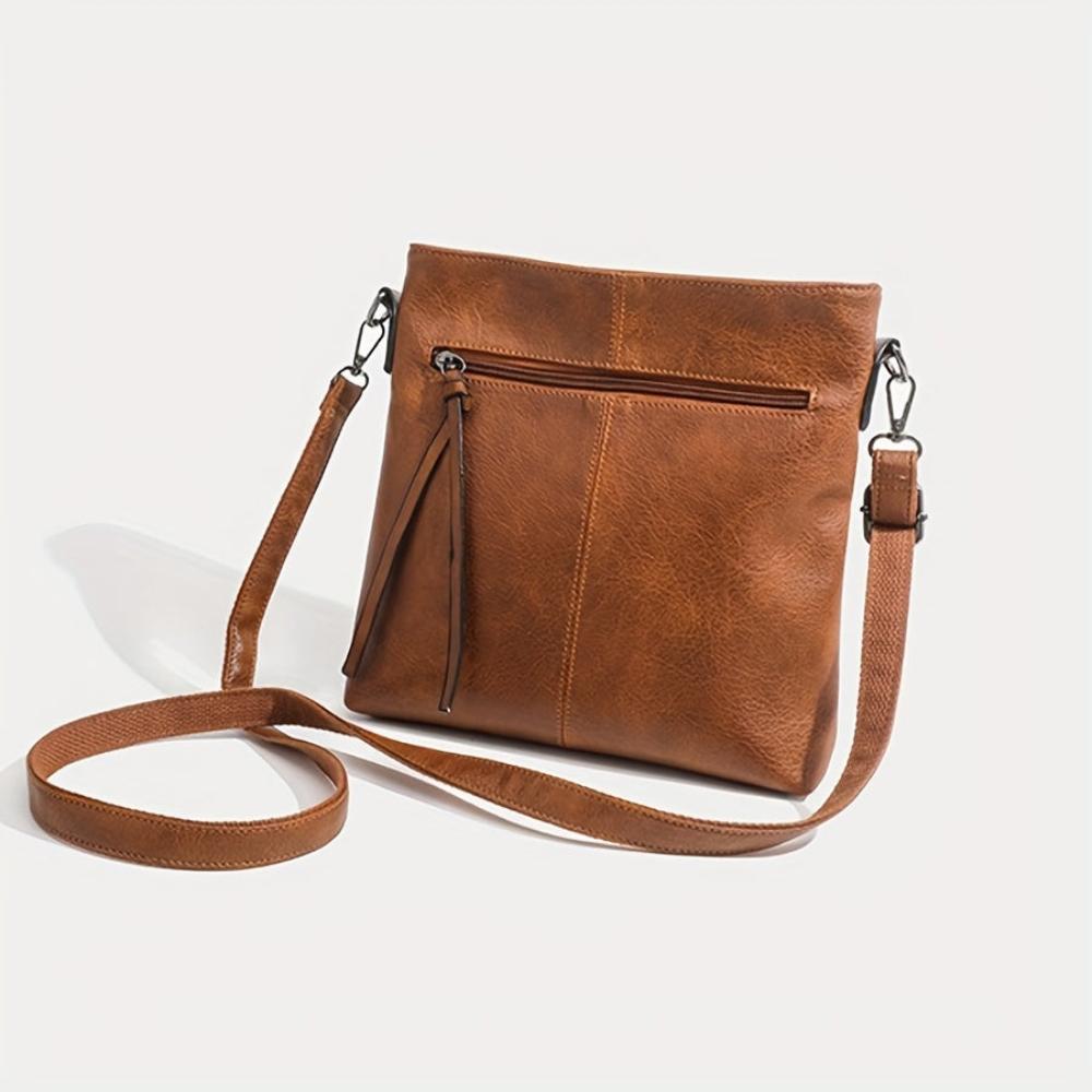 Unisex Brown Retro Square Crossbody Bag – Lena Everyday Leather-Look Shoulder Purse