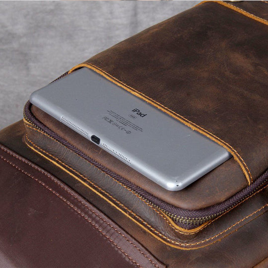 Unisex Premium Full-Grain Tan Leather Laptop Backpack | Jason