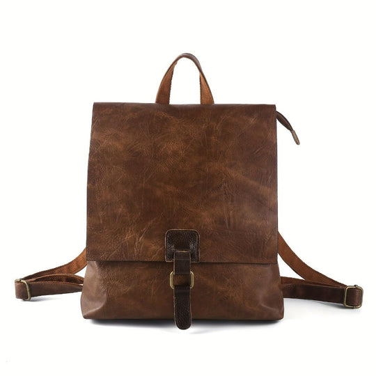 Women’s Brown Leather Convertible Backpack – Harper Multifunctional Retro Work Bag