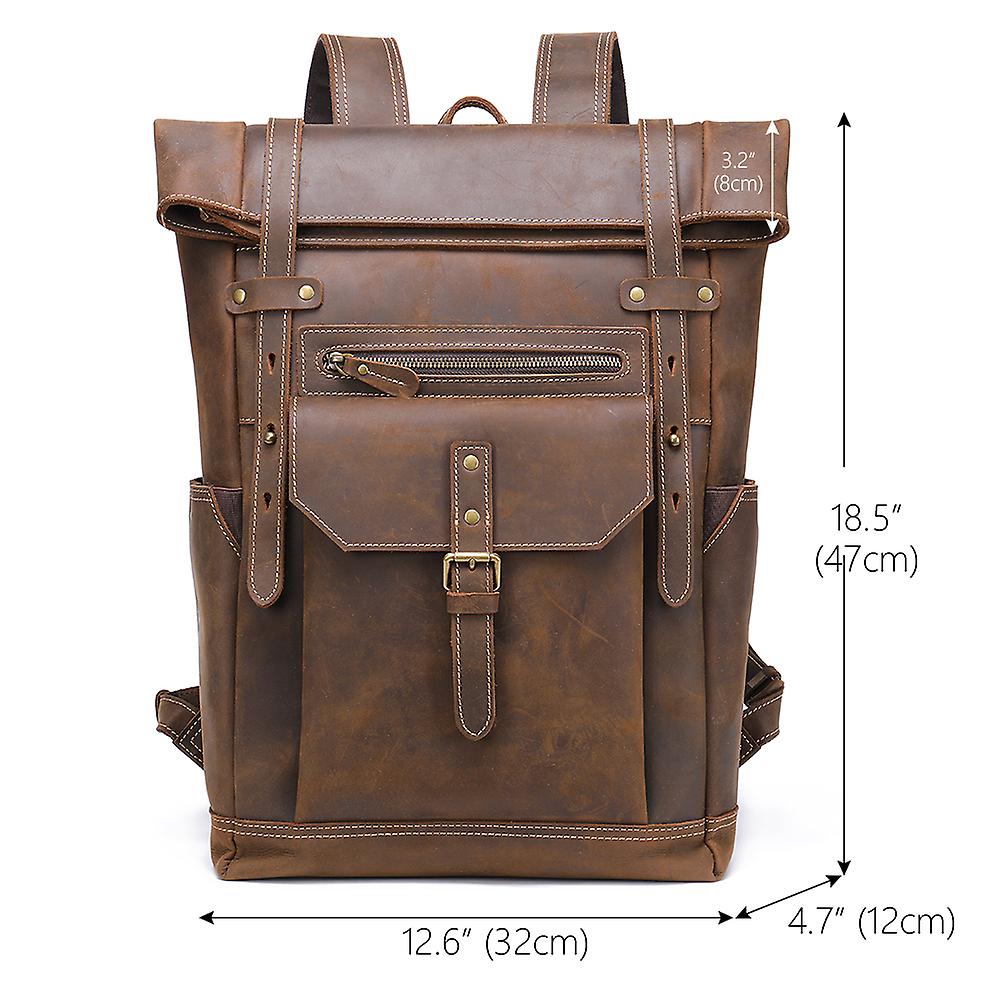 Men’s Retro Full-Grain Leather Roll-Top Laptop Backpack | Larry
