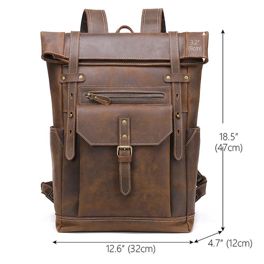 Men’s Retro Full-Grain Leather Roll-Top Laptop Backpack | Larry