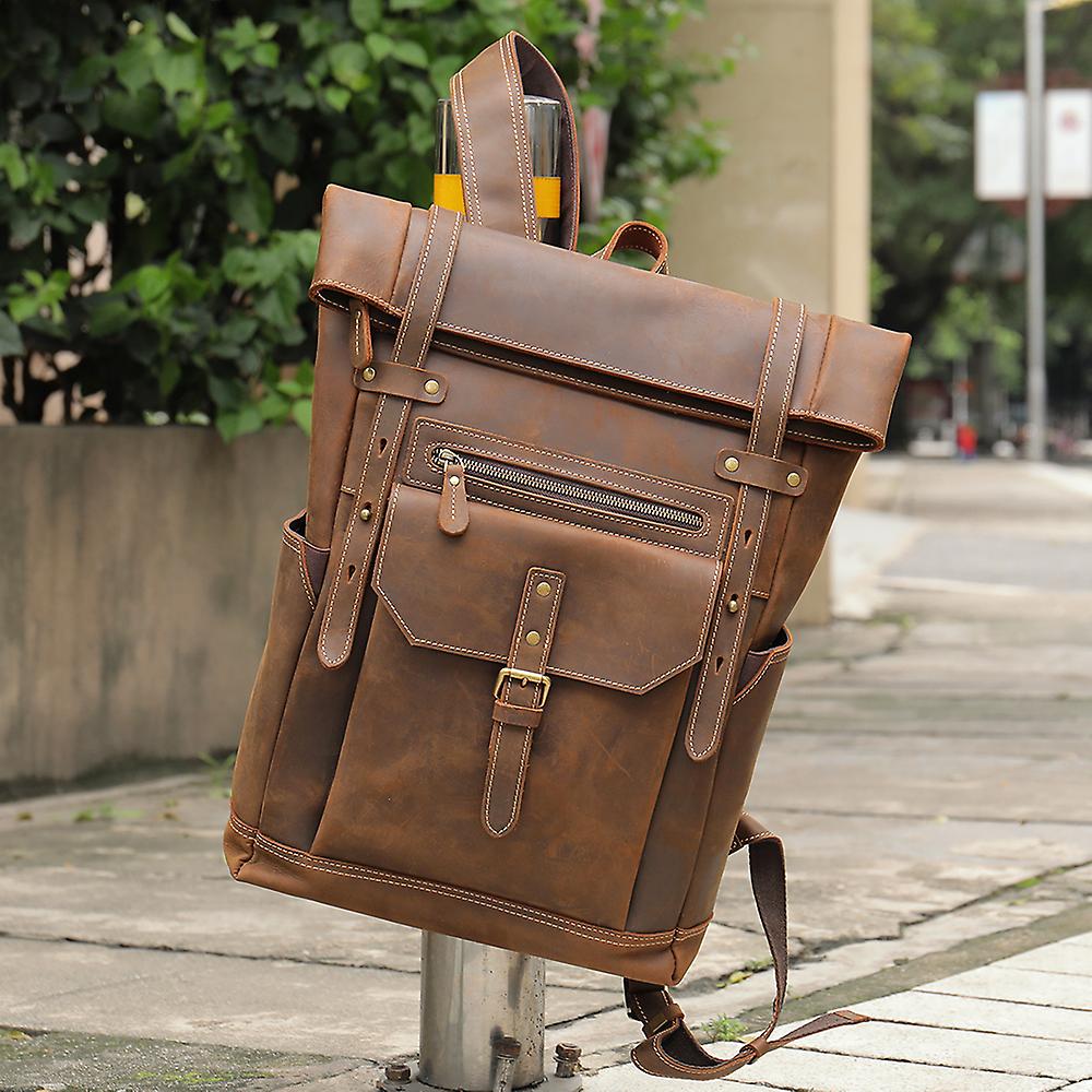 Men’s Retro Full-Grain Leather Roll-Top Laptop Backpack | Larry