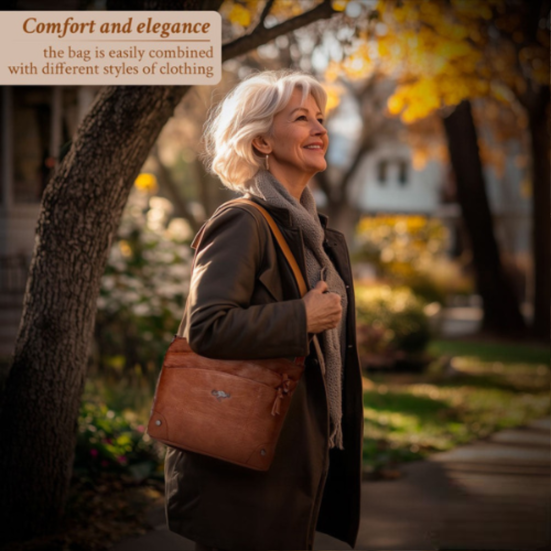 Women’s Brown Full-Grain Leather Crossbody Bag – Alina Bag by Grace | Signature Everyday Shoulder Purse