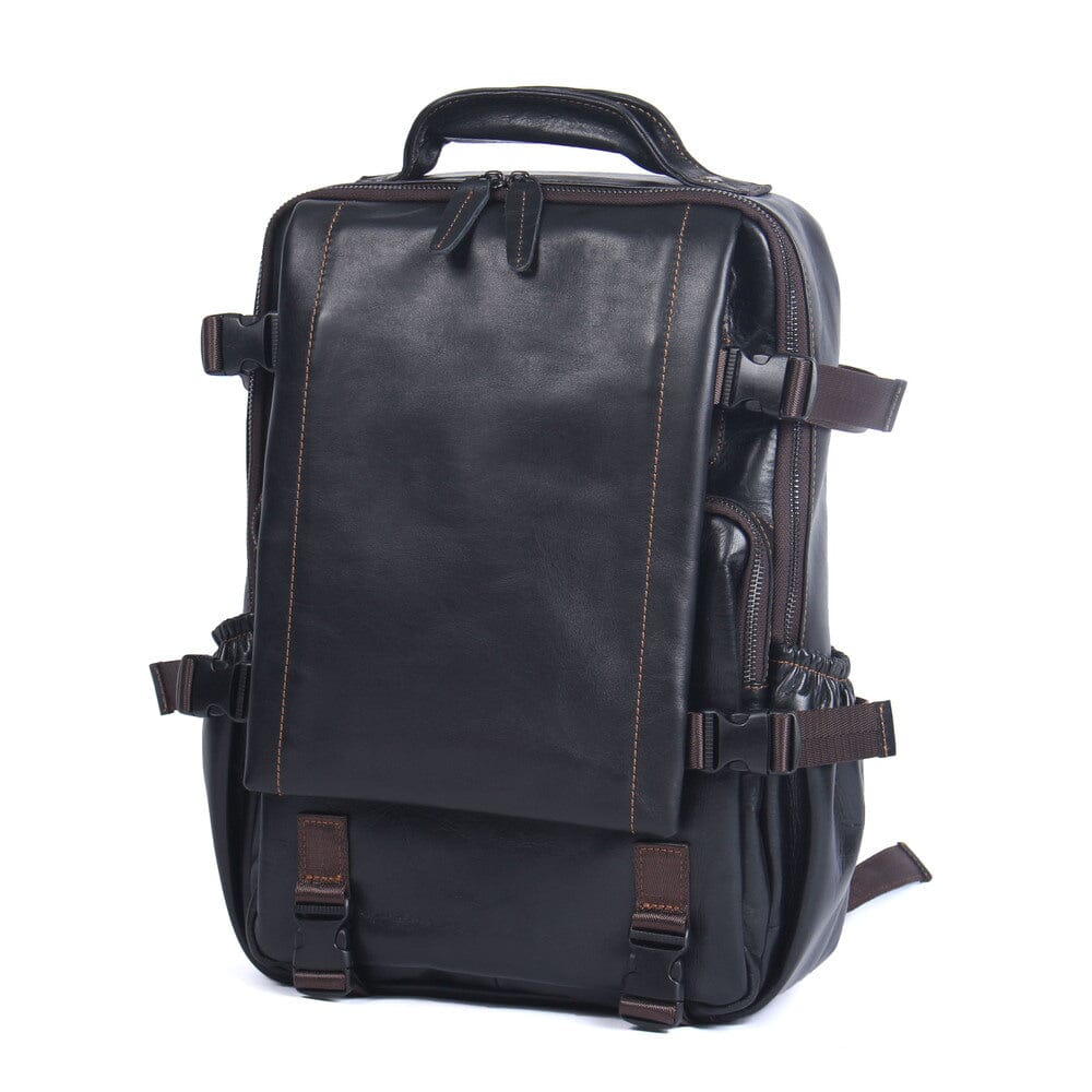 Men’s Slim Black Leather 15.6" Laptop Backpack | Matthew