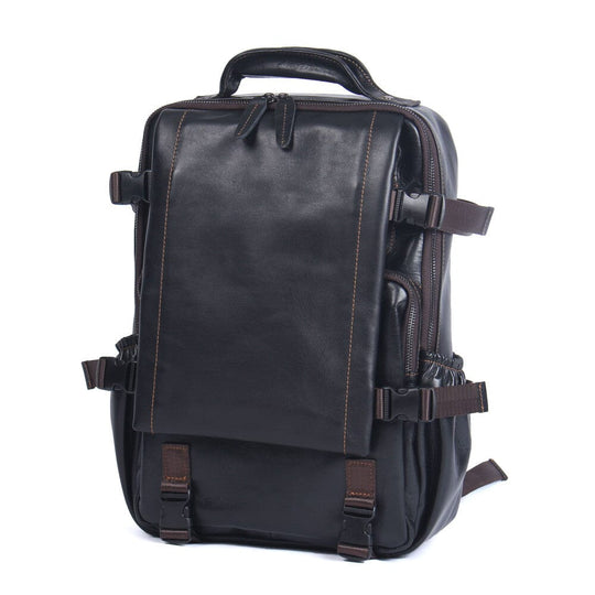 Men’s Slim Black Leather 15.6" Laptop Backpack | Matthew