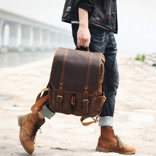 Men’s Retro Full-Grain Leather Travel Backpack | Robert