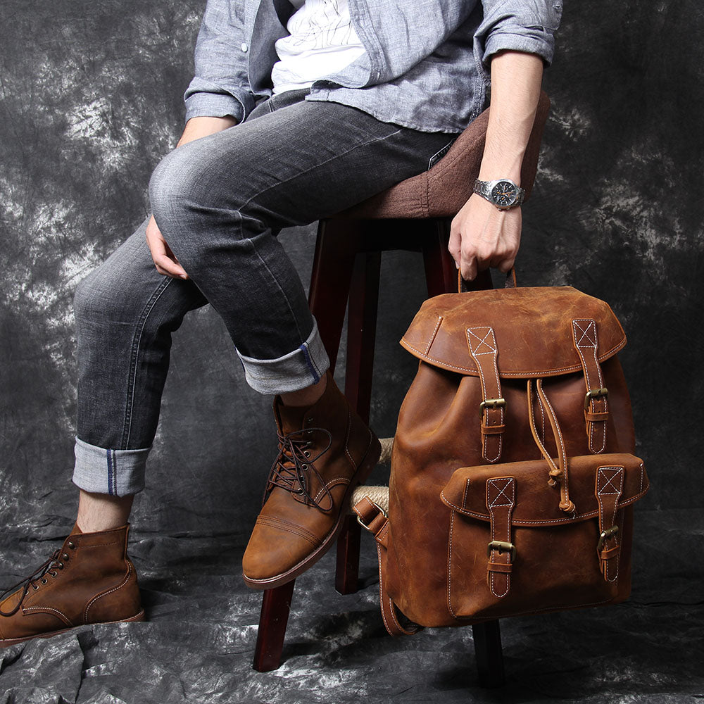 Jeffrey - DuUnisex Vintage Full-Grain Leather Backpack | Jeffreyrable Classic Leather Knapsack