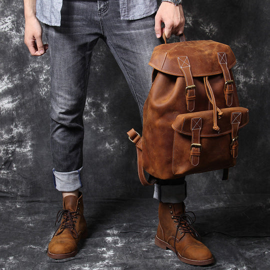 Jeffrey - DuUnisex Vintage Full-Grain Leather Backpack | Jeffreyrable Classic Leather Knapsack