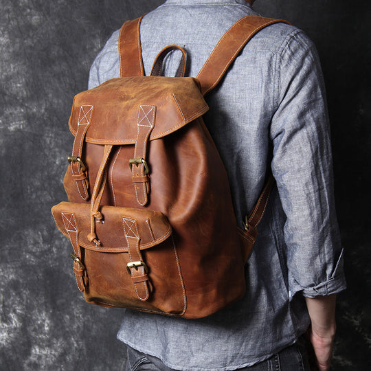 Jeffrey - DuUnisex Vintage Full-Grain Leather Backpack | Jeffreyrable Classic Leather Knapsack