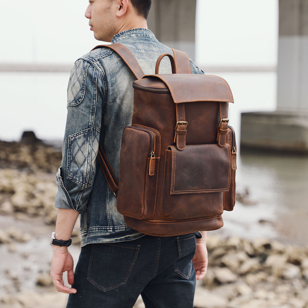 Men’s Full-Grain Leather Laptop Backpack | Charles
