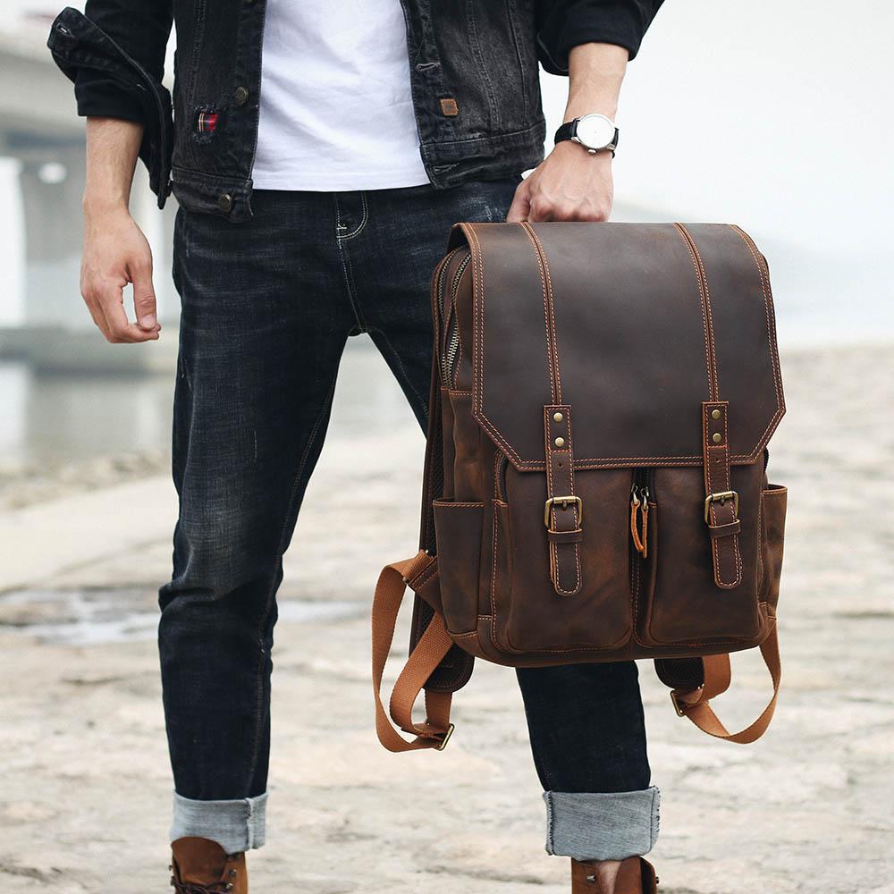 Men’s Retro Full-Grain Leather Travel Backpack | Robert