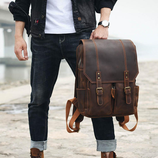 Men’s Retro Full-Grain Leather Travel Backpack | Robert