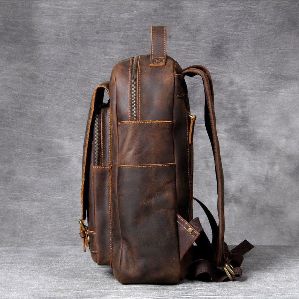 Unisex Premium Full-Grain Tan Leather Laptop Backpack | Jason