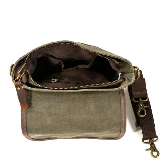 Unisex Small Waxed Canvas Leather Sling Bag | William