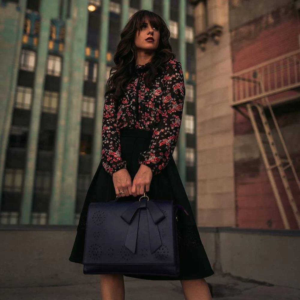 Women’s Brown Leather Bow-Tie Satchel Bag – Elegant Laser-Cut Top Handle & Shoulder Handbag