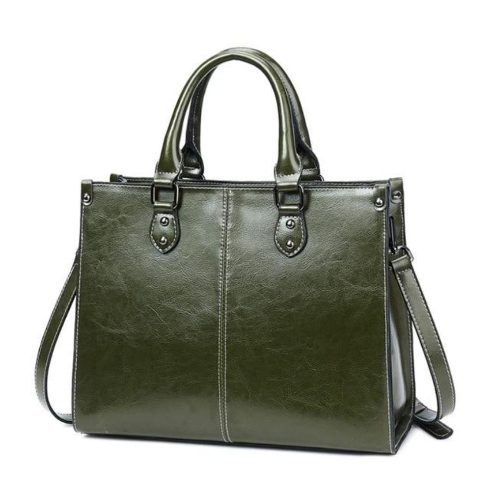 Women’s Medium Brown Leather Tote Bag – Elegant Classic Office Shoulder Handbag