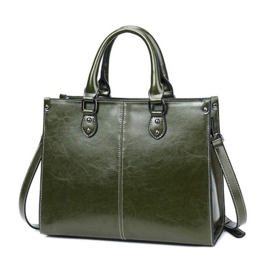 Women’s Medium Brown Leather Tote Bag – Elegant Classic Office Shoulder Handbag