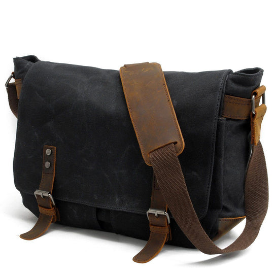 Men’s Waxed Canvas Leather Shoulder Messenger Bag | Joshua