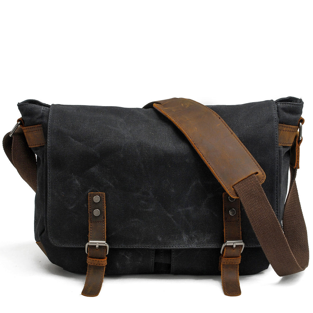 Men’s Waxed Canvas Leather Shoulder Messenger Bag | Joshua