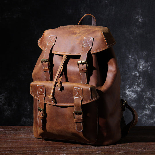 Jeffrey - DuUnisex Vintage Full-Grain Leather Backpack | Jeffreyrable Classic Leather Knapsack