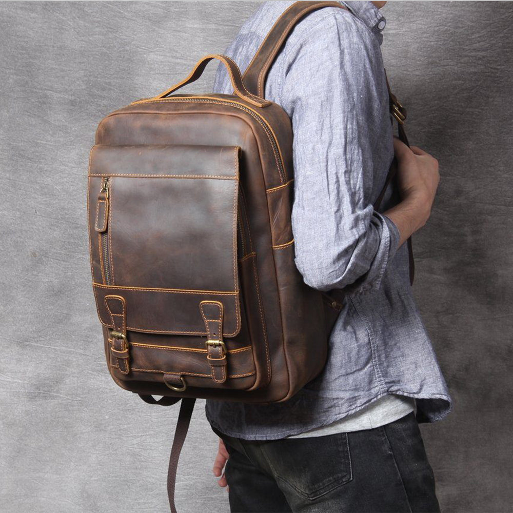 Unisex Premium Full-Grain Tan Leather Laptop Backpack | Jason