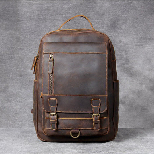 Unisex Premium Full-Grain Tan Leather Laptop Backpack | Jason