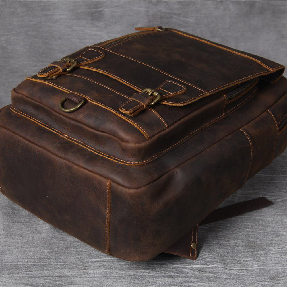 Unisex Premium Full-Grain Tan Leather Laptop Backpack | Jason